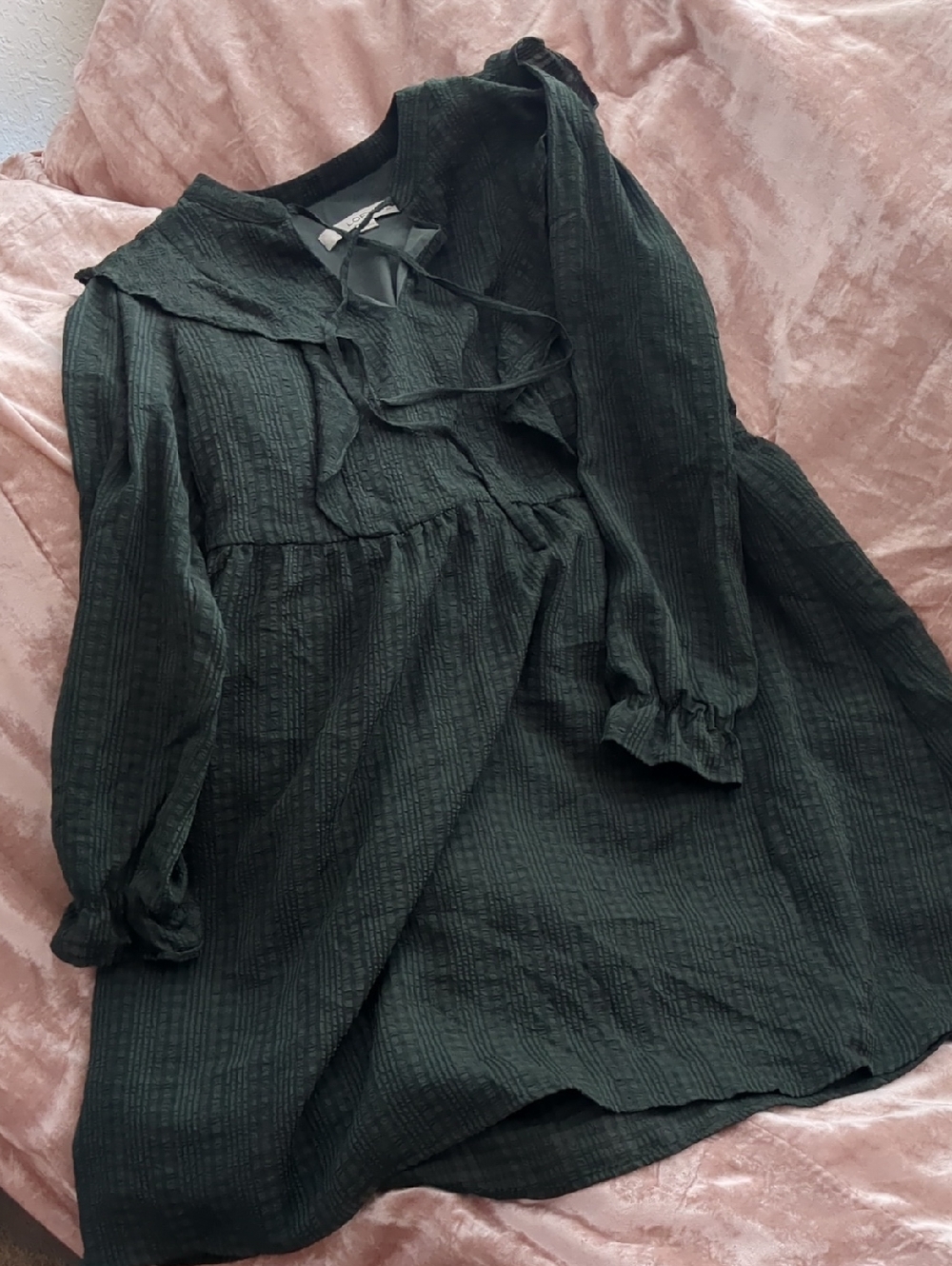 LOFT Dark Green Long Sleeve Textured Tunic Dress